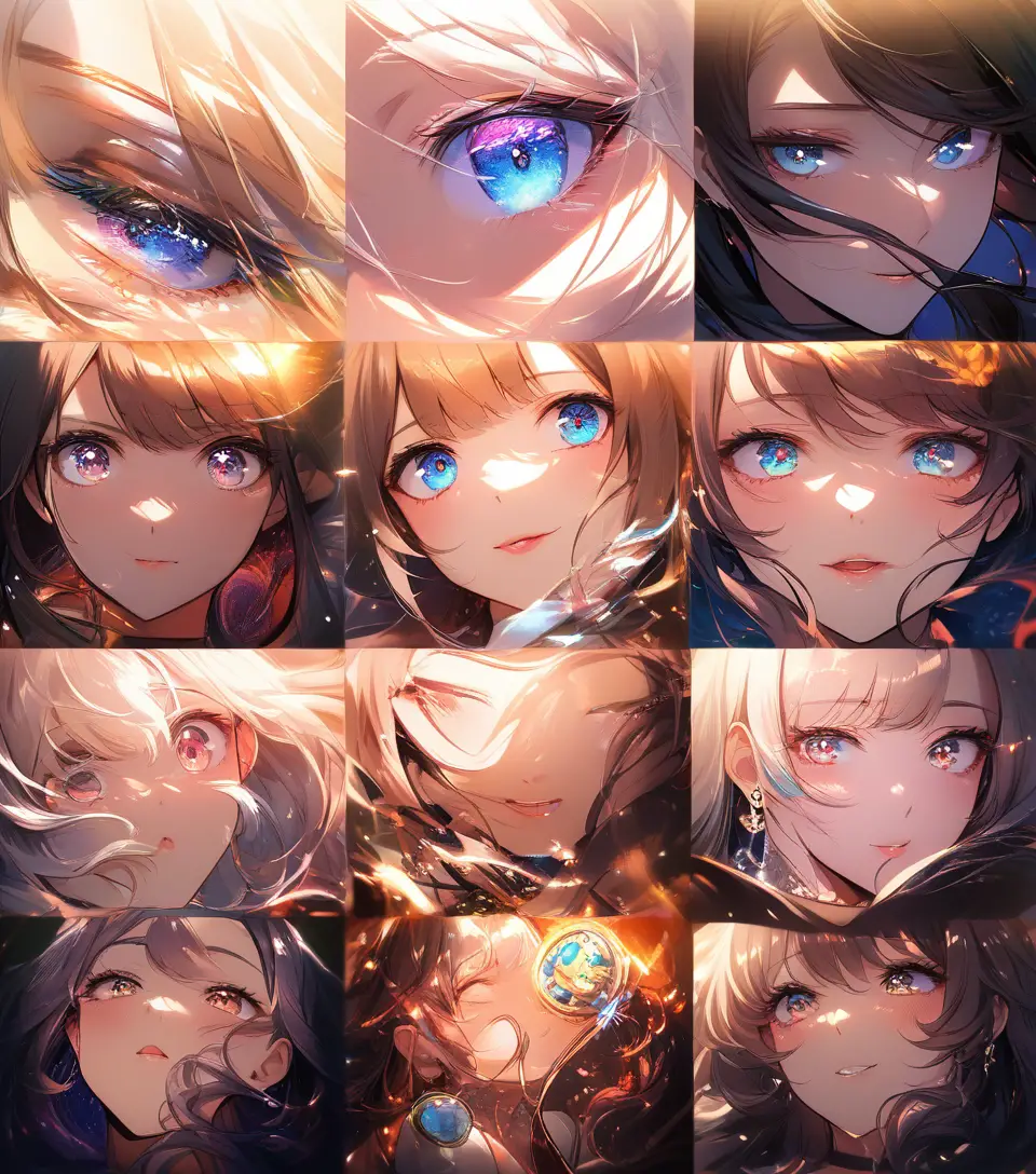 特寫：凝望發光夕陽天空的動漫少女