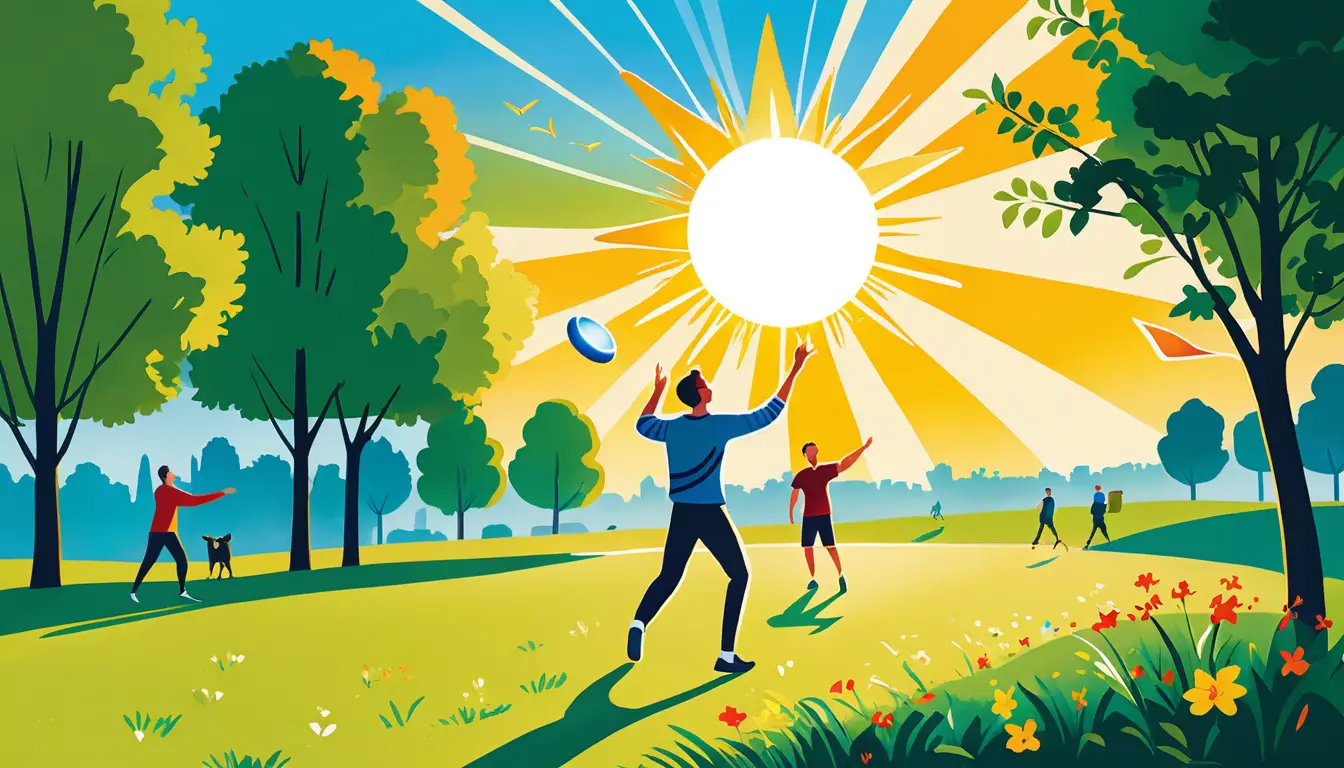 年輕朋友在公園裡玩耍發光的太陽