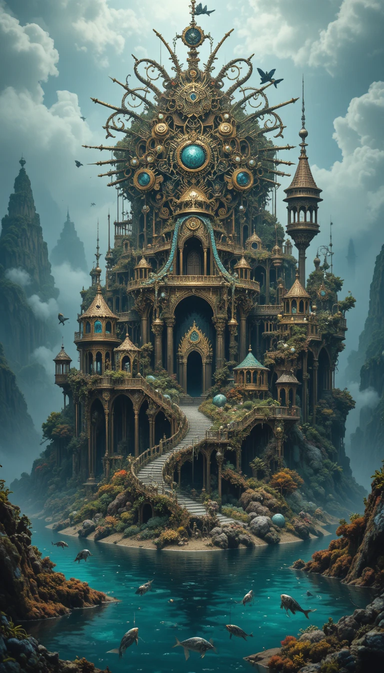 Siren queen ruling an enchanted island palace