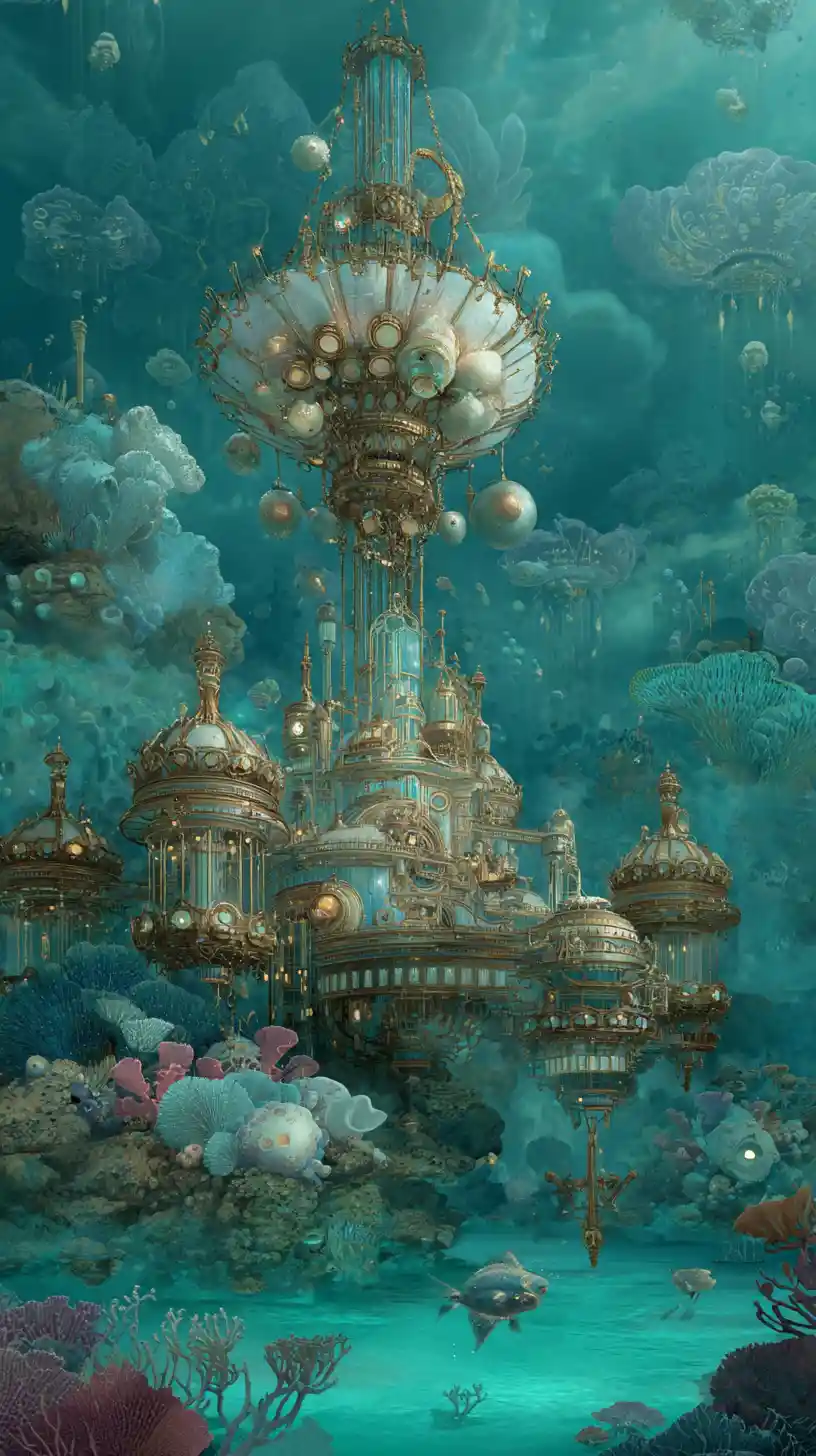 Sirenenkönigin auf einer mystischen Insel mit Steampunk-Krone
