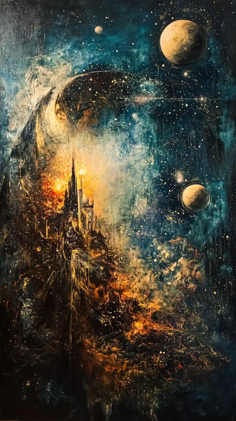Figure racing against time toward distant shining stars