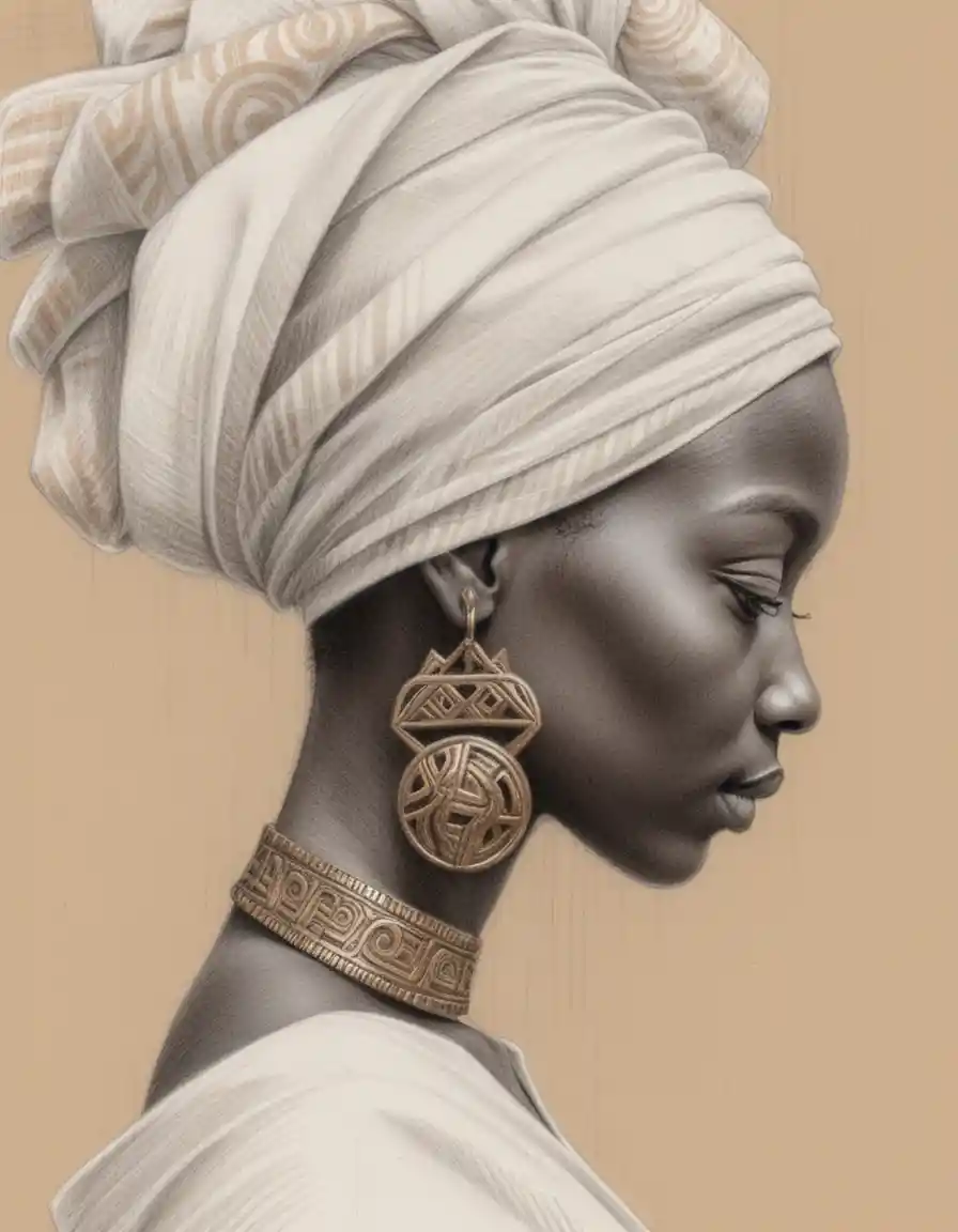 Colored pencil profile portrait of serene african woman
