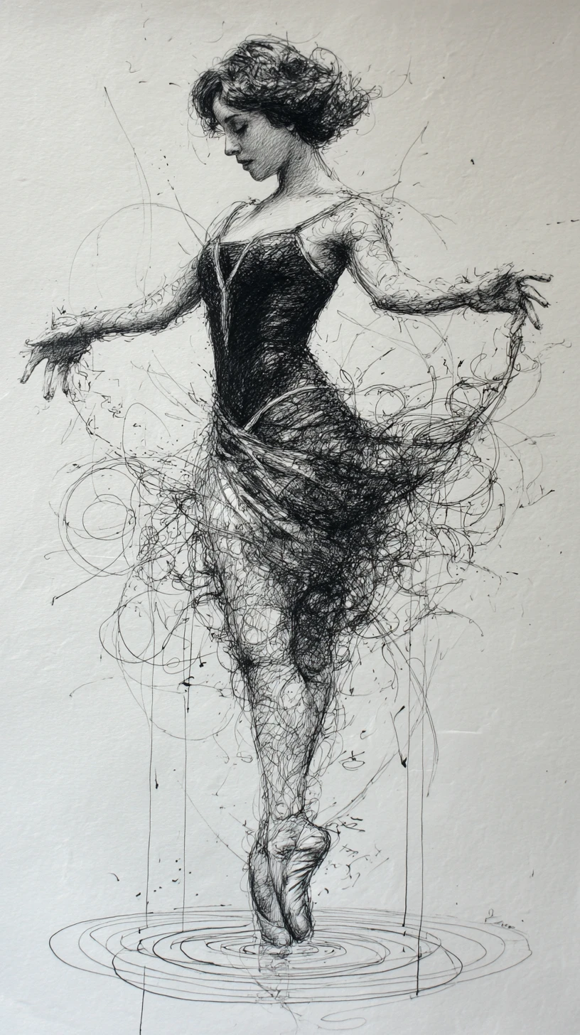 Ethereal dancer in swirling graphite motion study
