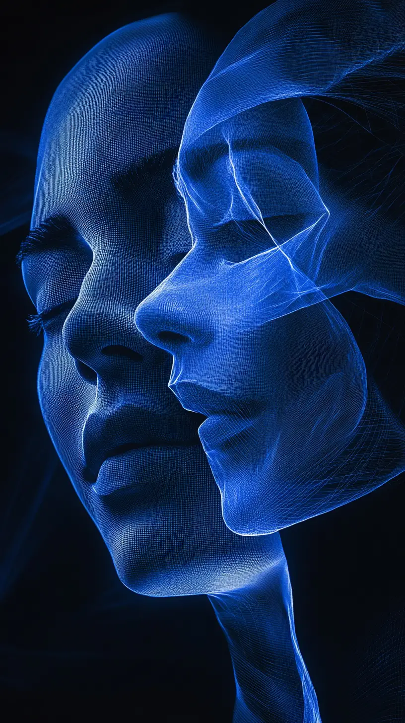 Layered Portrait Merging Present And Future Through Data Forms
