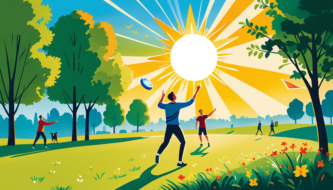 Young friends playing with a glowing sun in a park