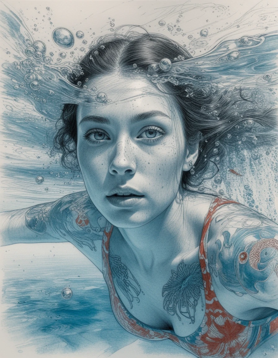 Determined woman swimming just beneath the turquoise water surface