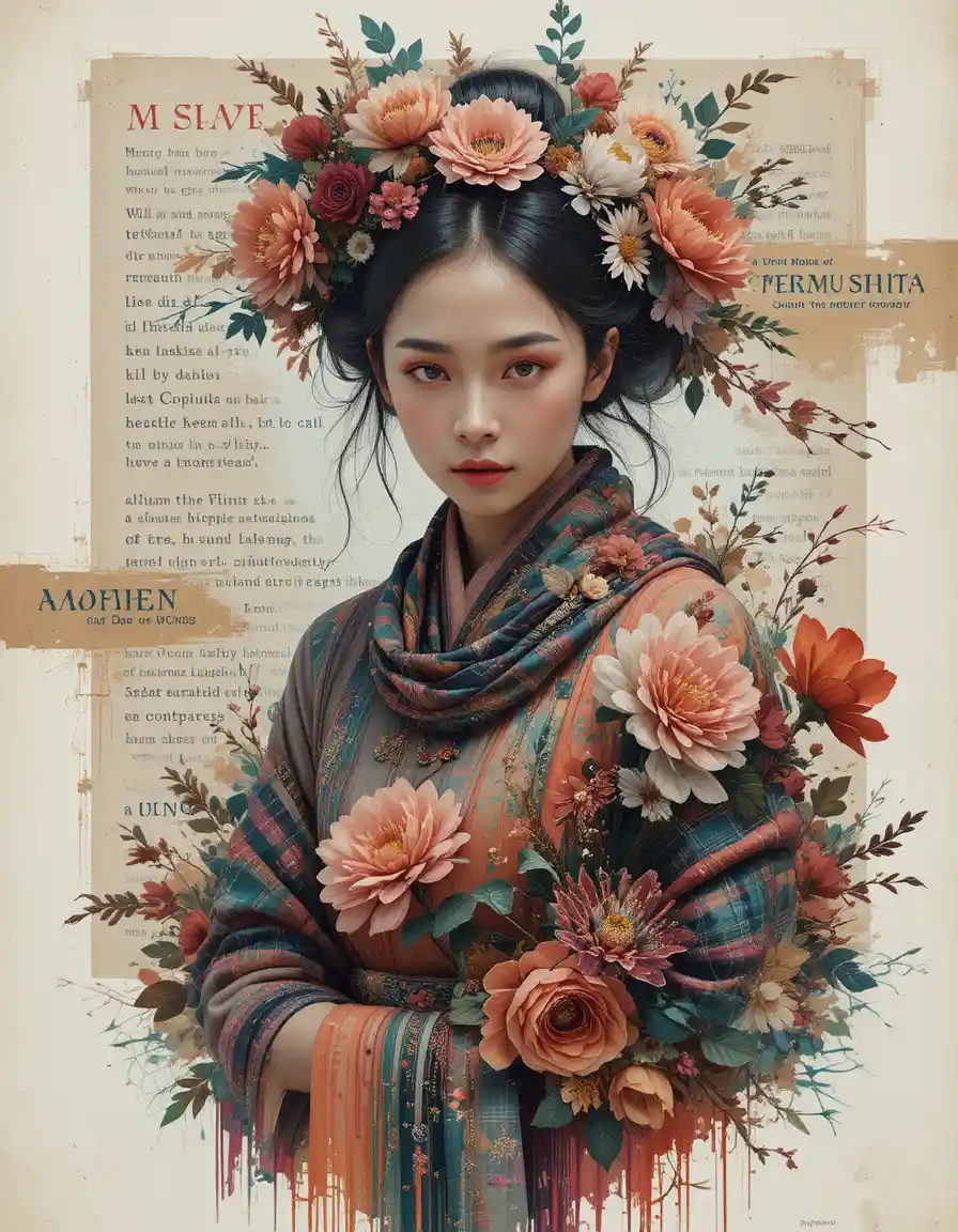 Mongolian woman in traditional dress on the open steppe