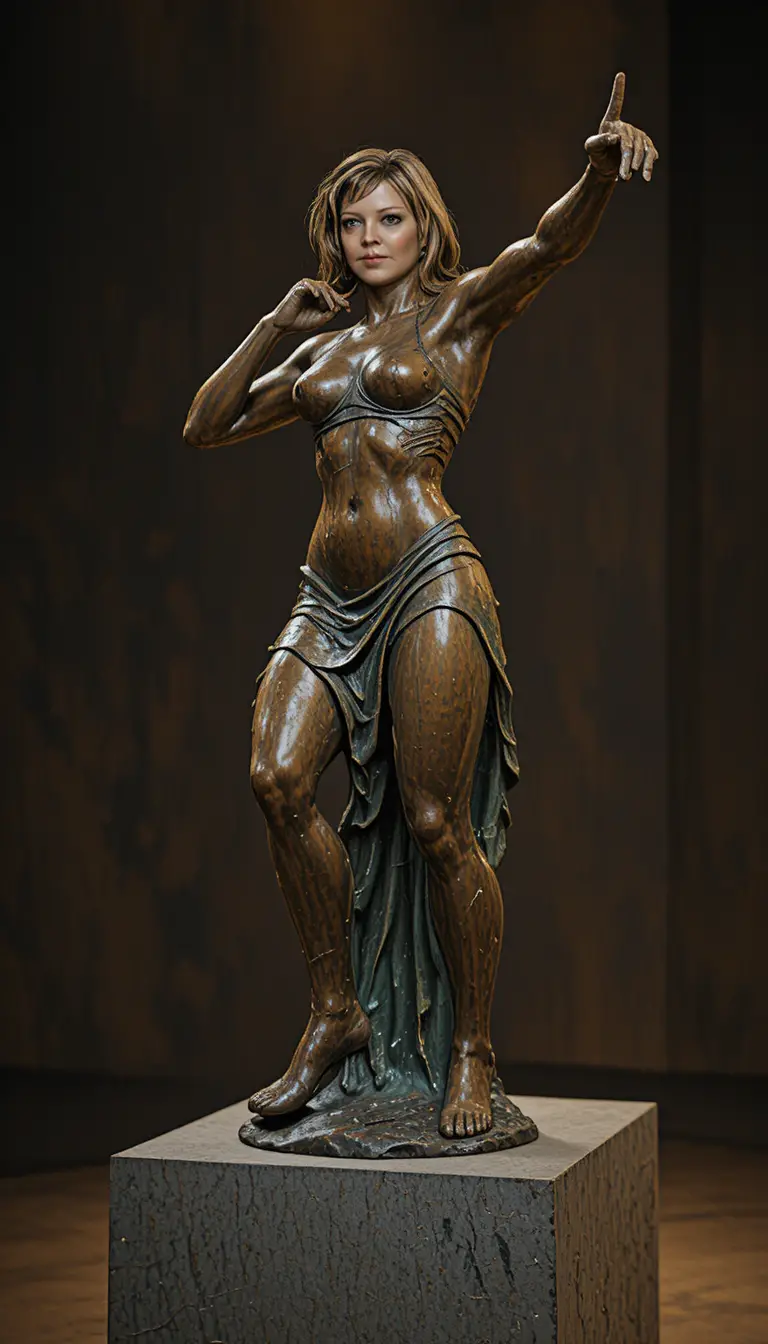 Dynamic bronze sculpture of a running athletic woman