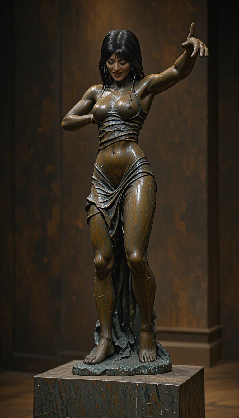 Bronze sculpture of a running athletic woman on pedestal