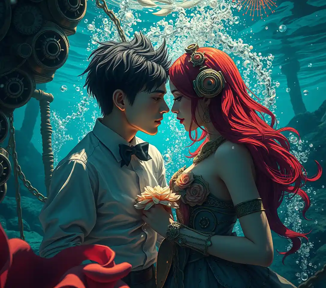 Surreal underwater woman in a cinematic fantasy scene