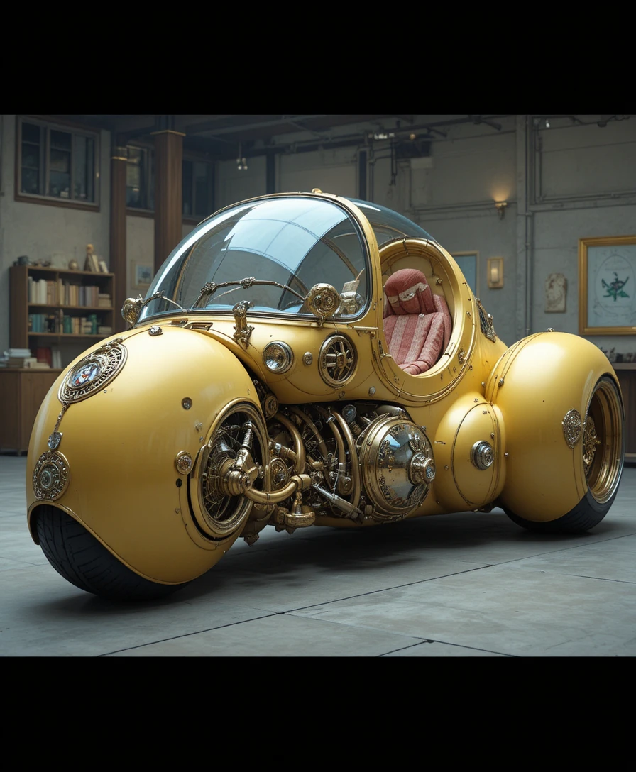 Bulbous futuristic trike with imaginative vehicle architecture