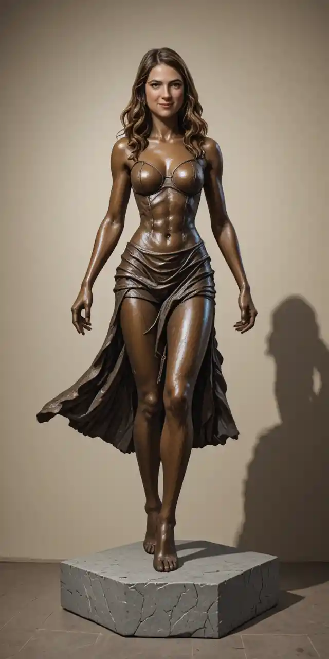 Bronze sculpture of a determined woman striding forward