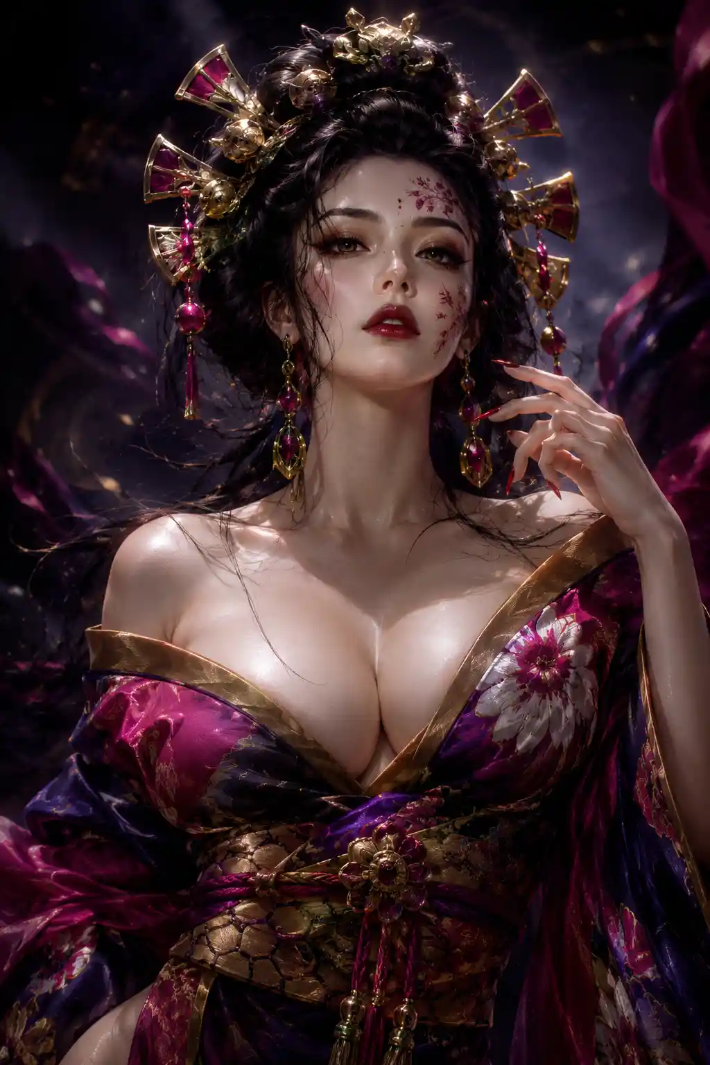 Epic fantasy woman portrait in dramatic jewel toned light