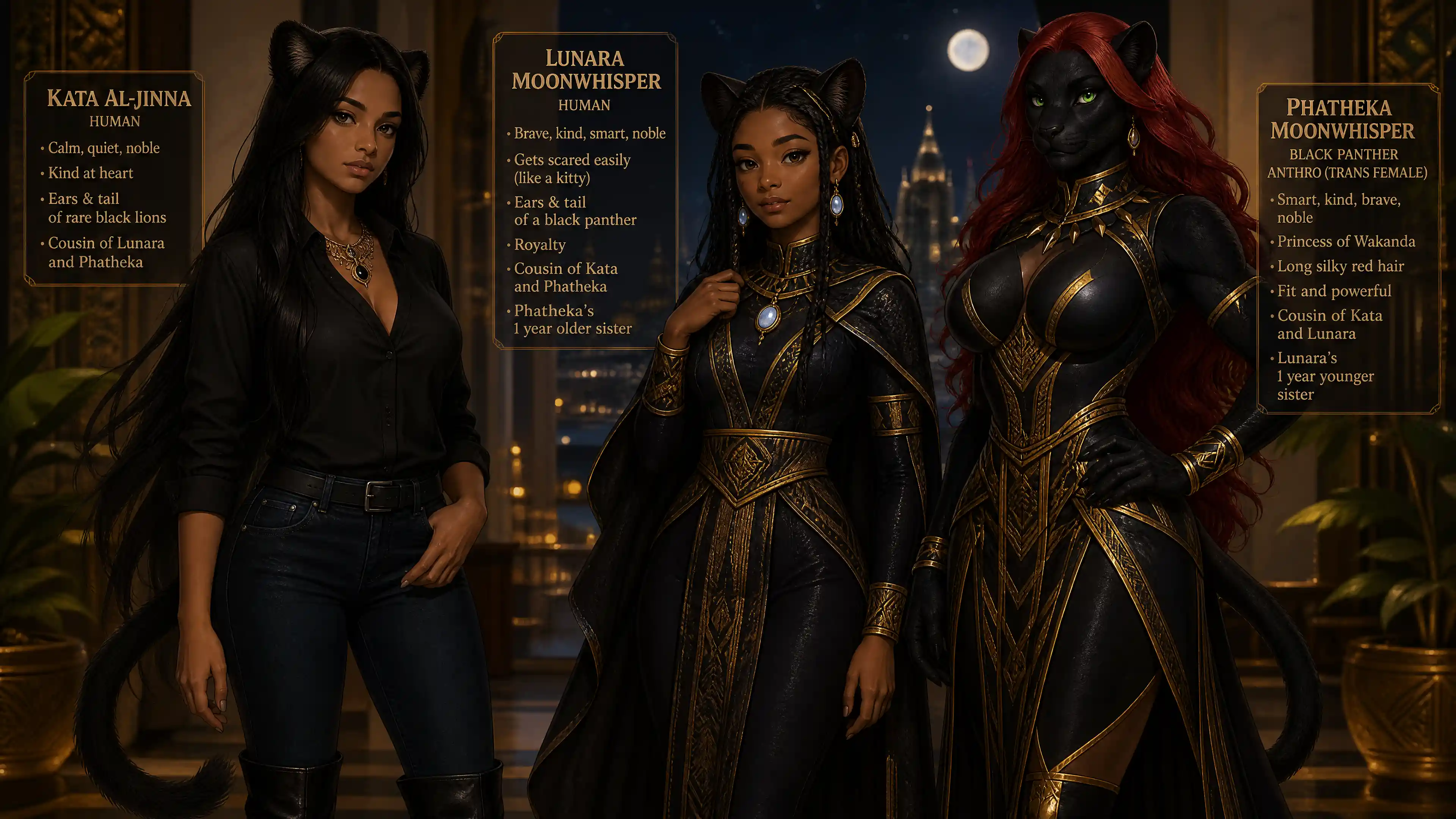 Fantasy Egyptian woman with black lion ears and tail