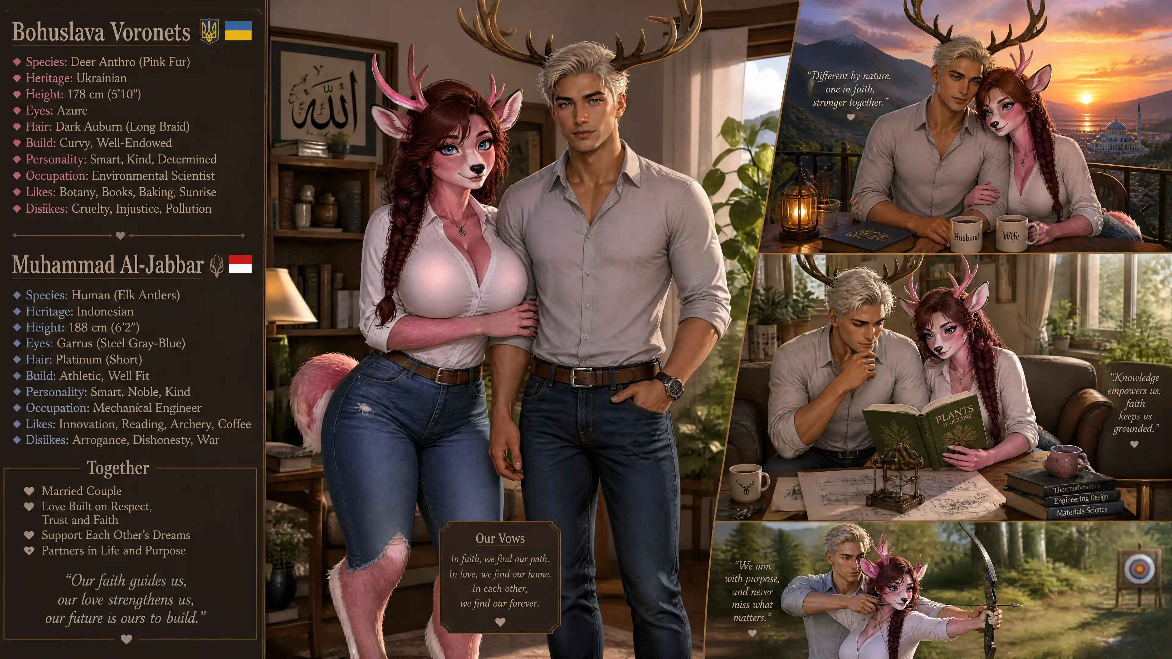 Anthro pink fur deer woman standing in casual jeans outfit