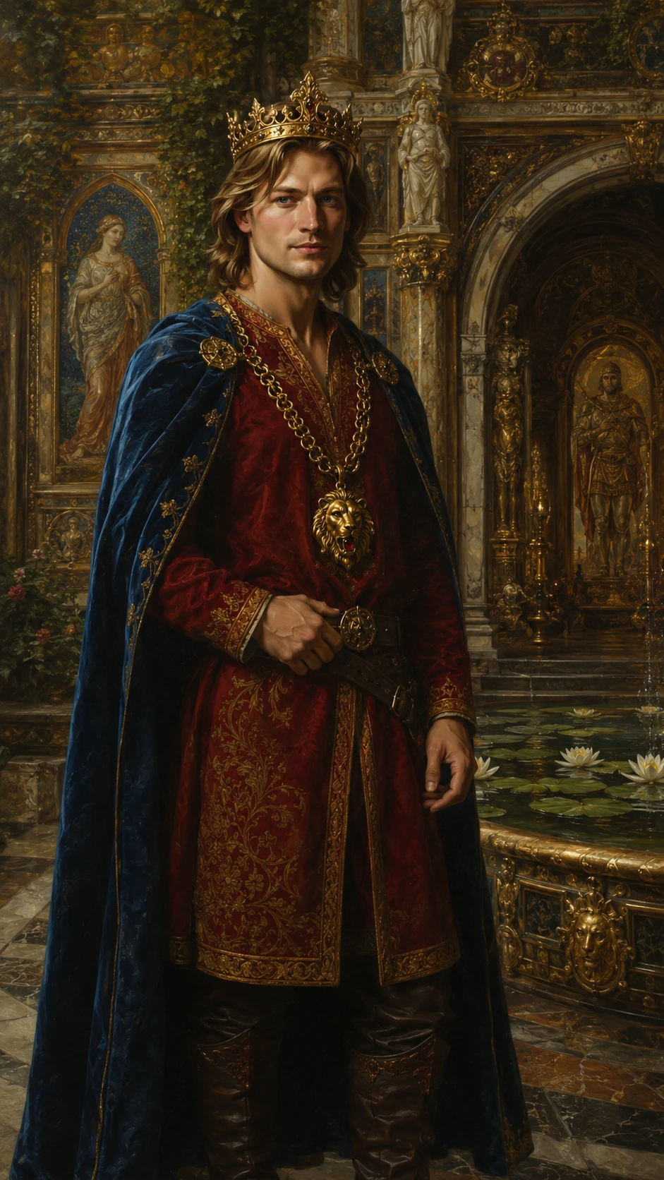 Renaissance male portrait in a castle garden setting