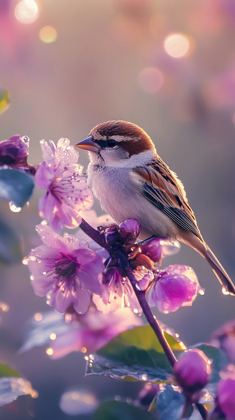 Sparrow Opening Blossoms For Sleeping Bees At Dawn