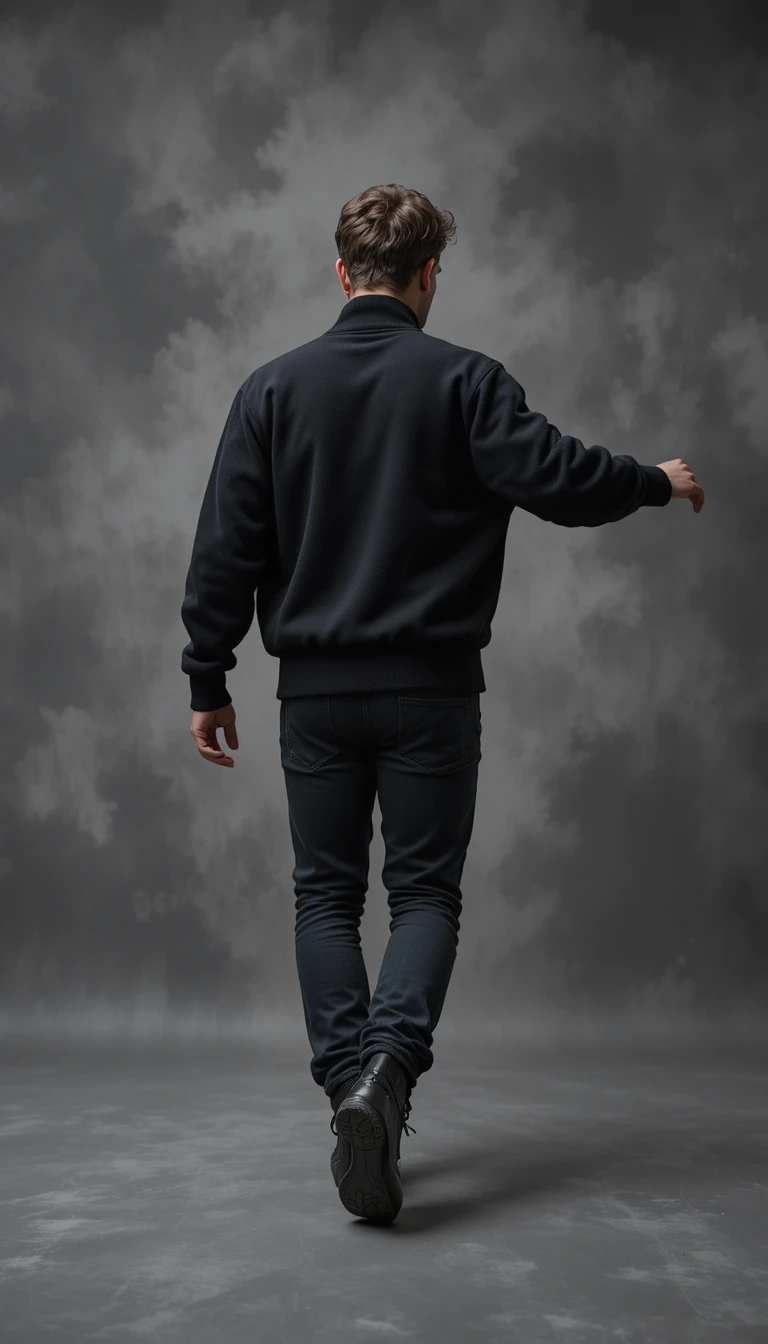 Springender Mann im schwarzen Hoodie mit Backprint-Mockup