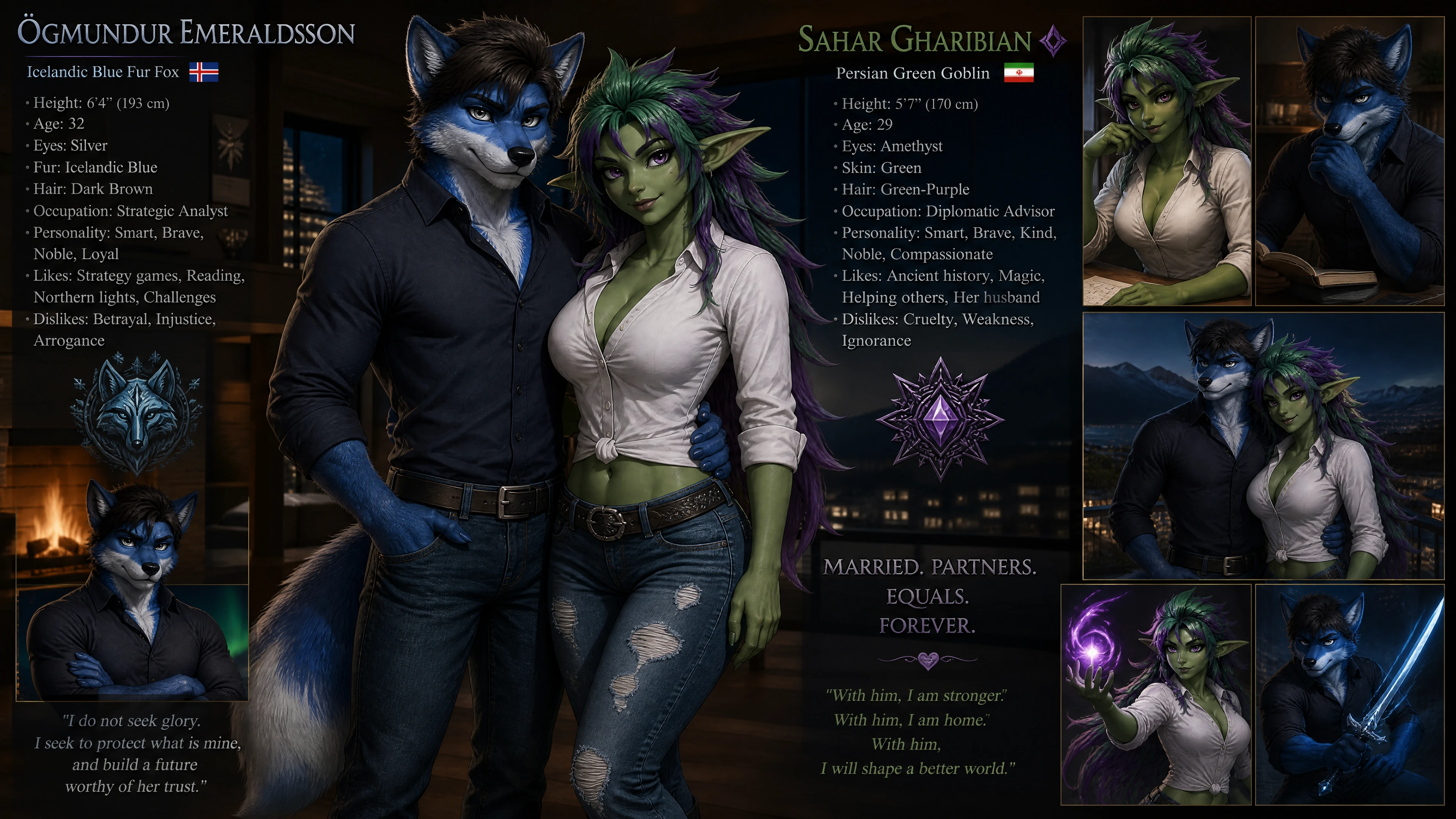 Coppia fantasy eroica con uomo-volpe e donna goblin