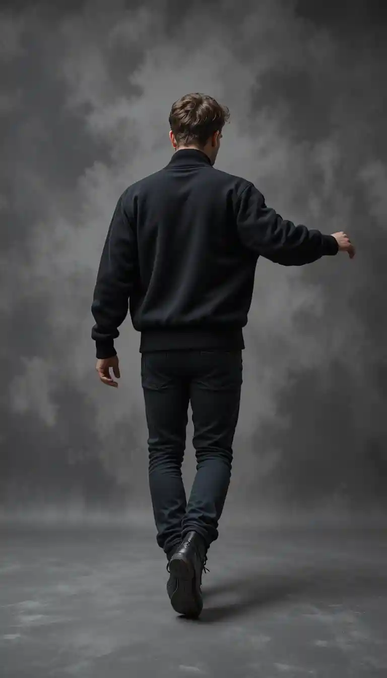 Man jumping in black hoodie with back print mockup