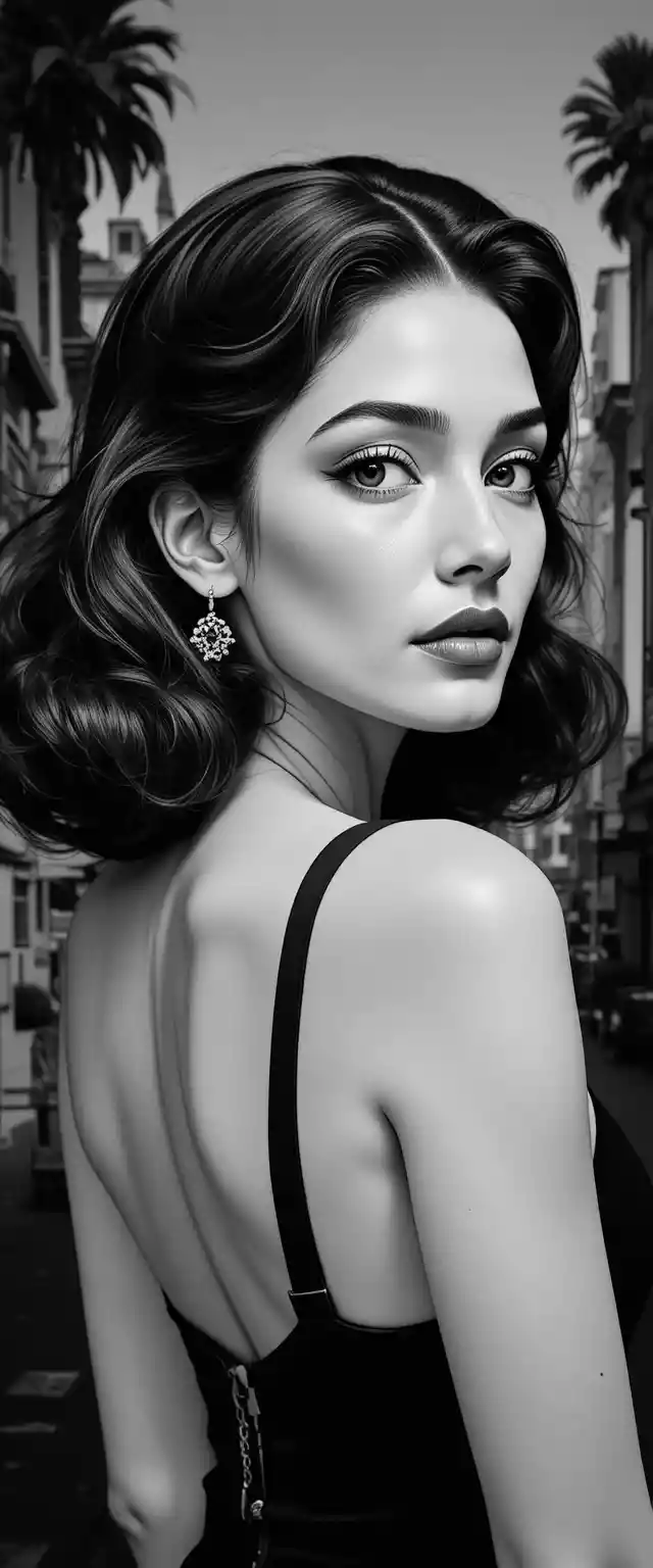 Close up of a sensual woman with city skyline