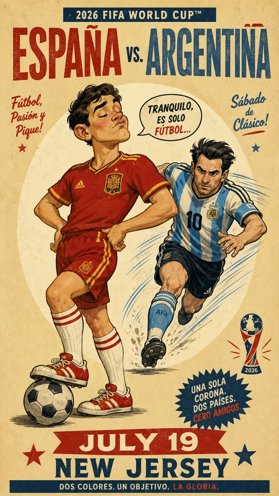 Póster retro de propaganda de fútbol con joven juguetón