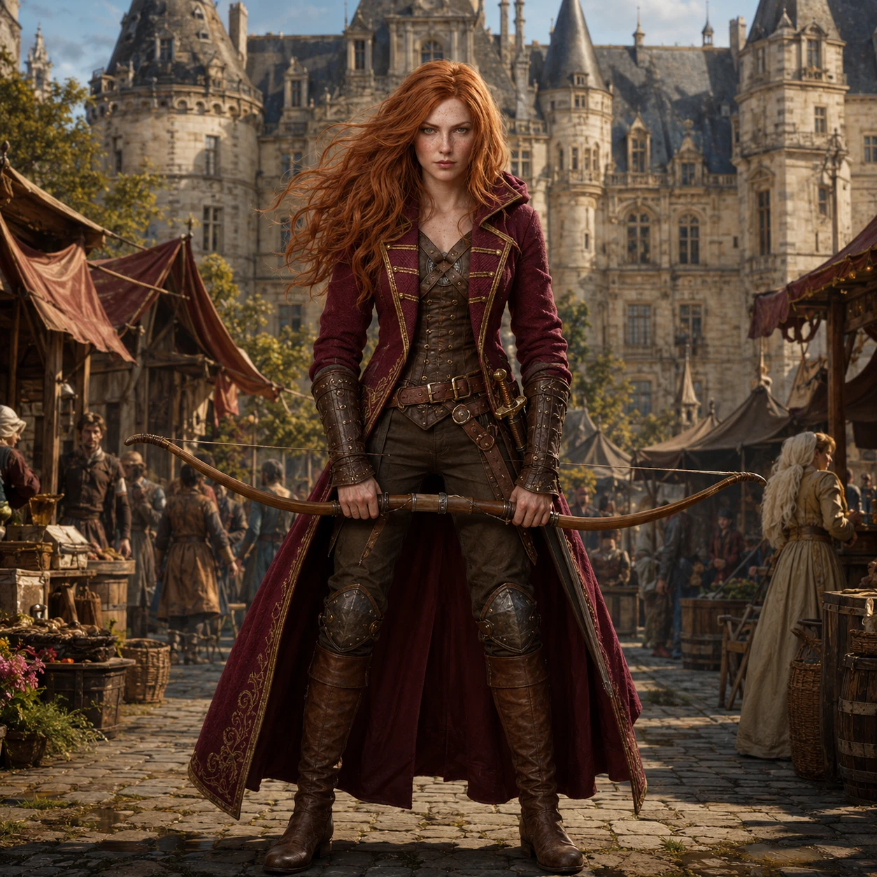 Renaissance style full length portrait of a determined girl