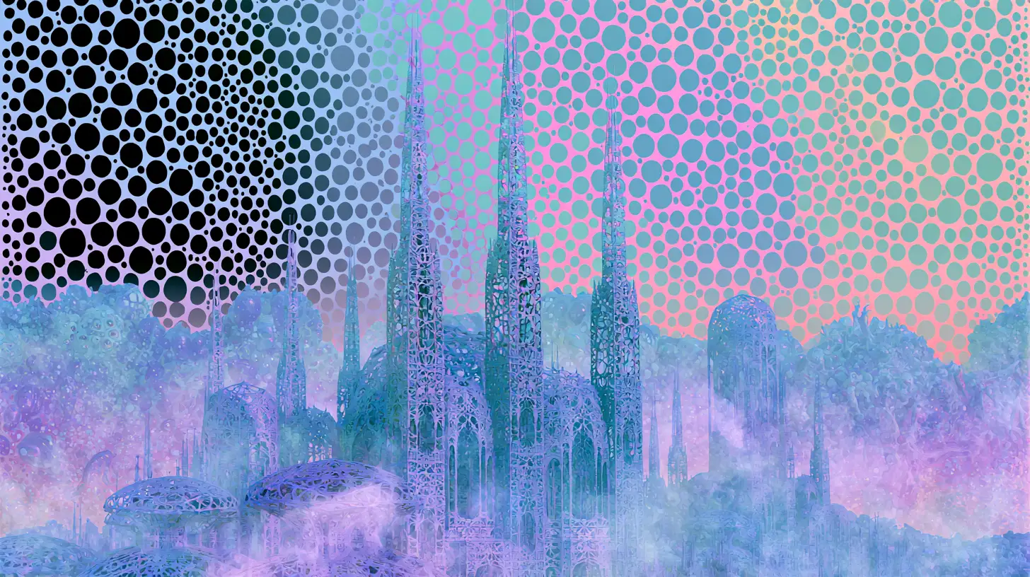 Surreal futuristic Atlantis city of diverse galactic cultures