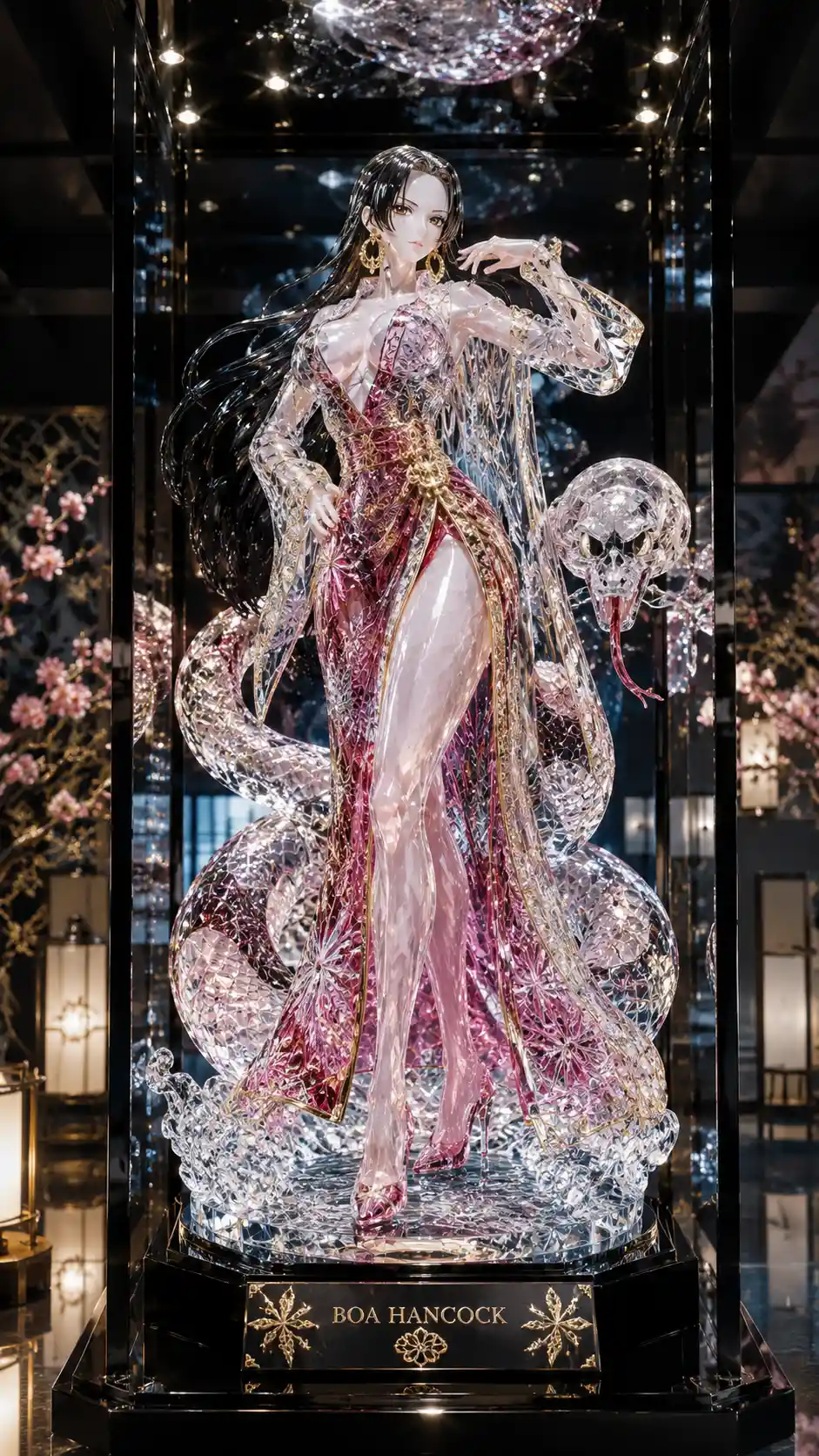 Edo Kiriko glass figure of a serene fantasy woman