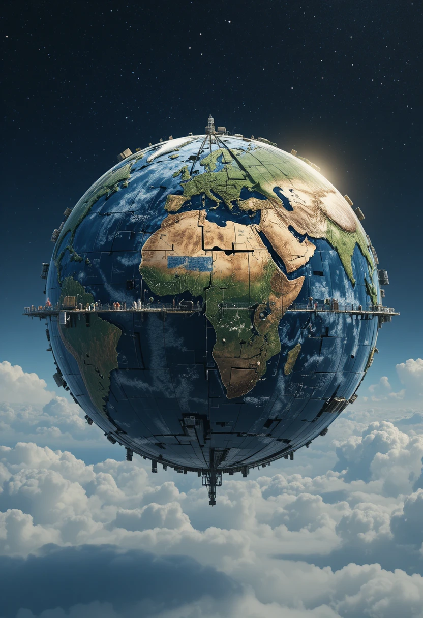 Schwebender Puzzle-Planet aus riesigen ineinandergreifenden Kontinenten