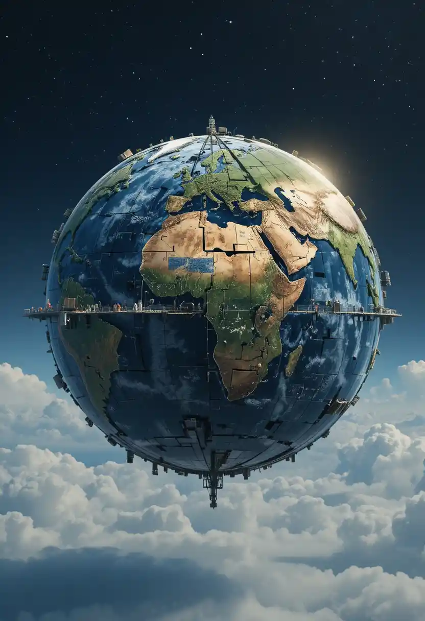 Floating puzzle planet made of giant interlocking continents