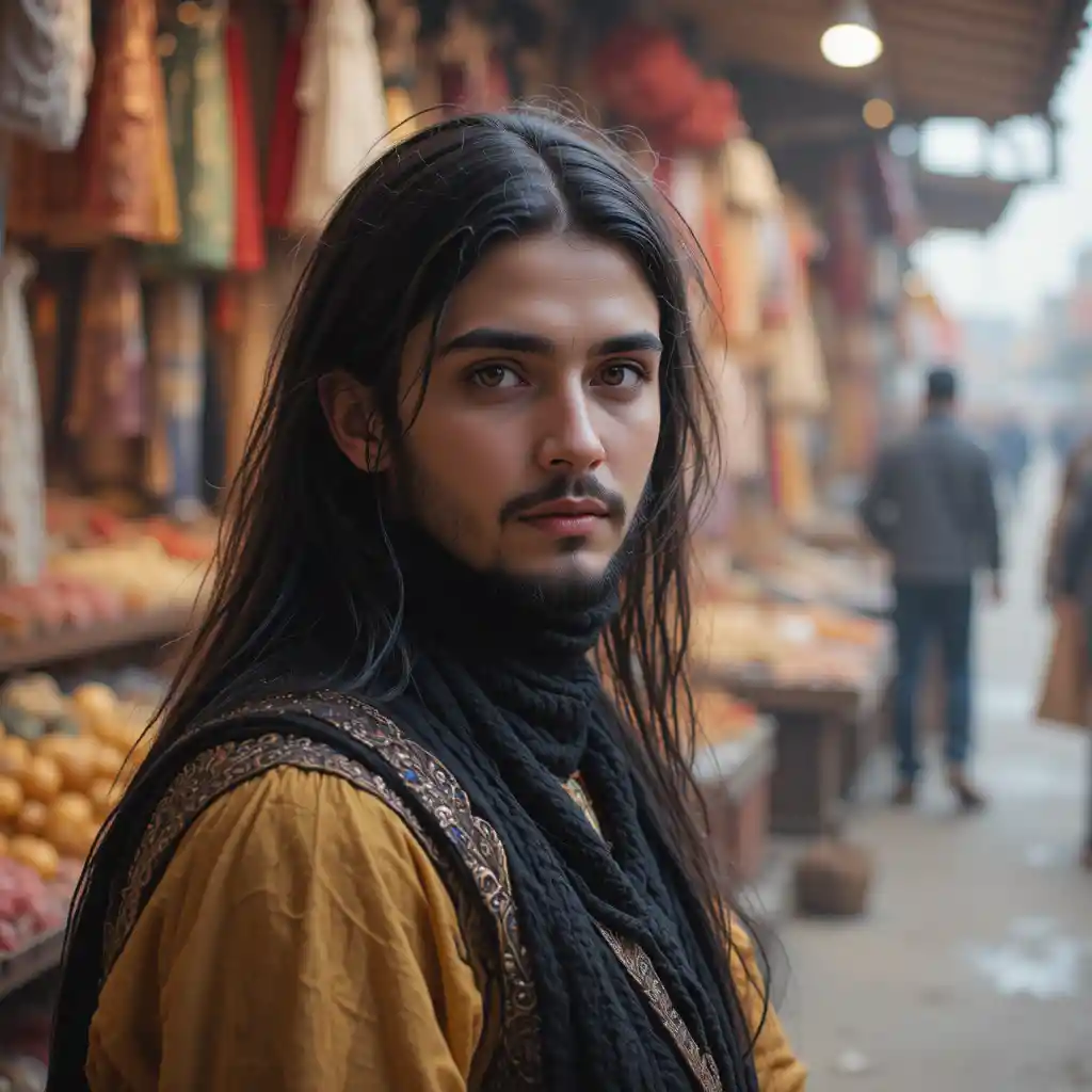 Two friends walking through a busy market searching for bananas