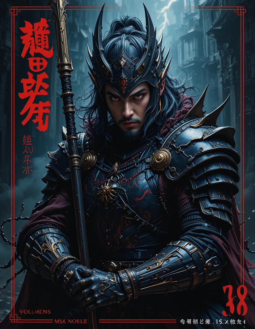 Dark fantasy dragon knight portrait on Japanese novel cover