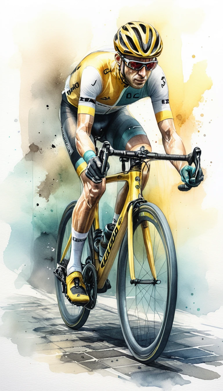 Watercolor profile illustration of a time trial cyclist