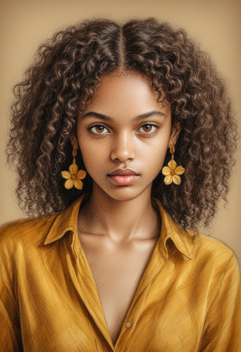 Technical portrait of a young woman with coily hair
