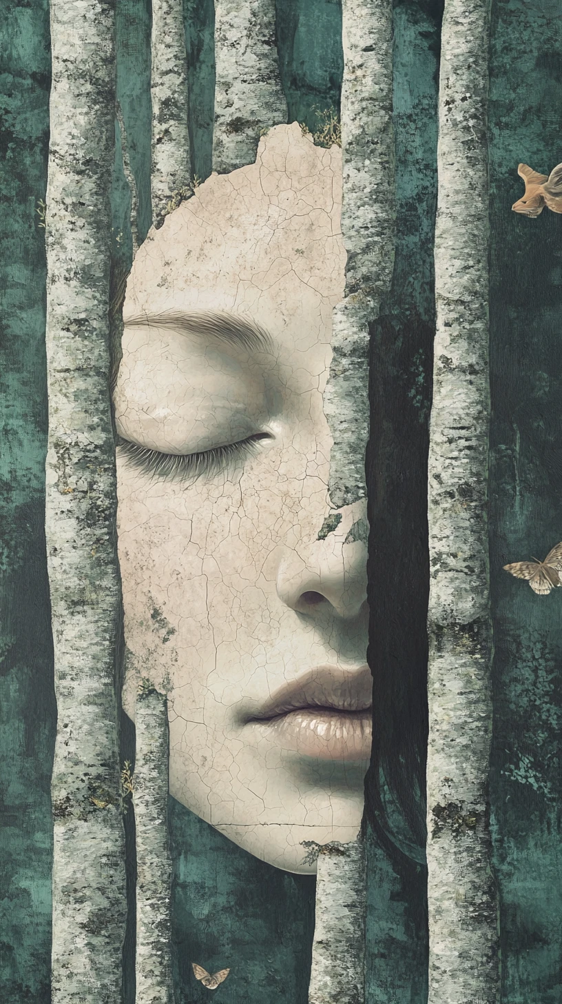 Mystical forest forming a hidden young woman portrait