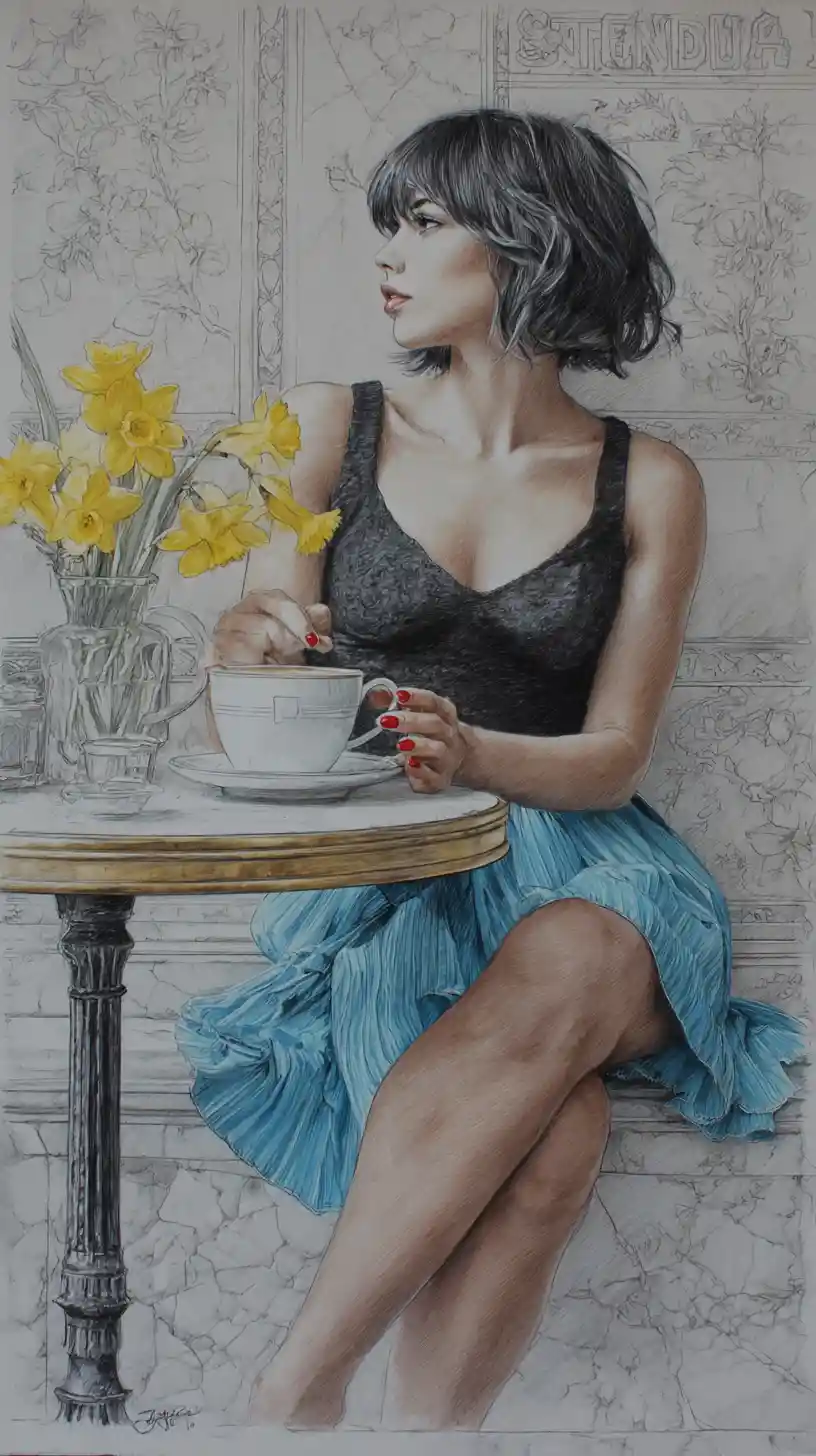 Young woman with coffee in a vintage style cafe