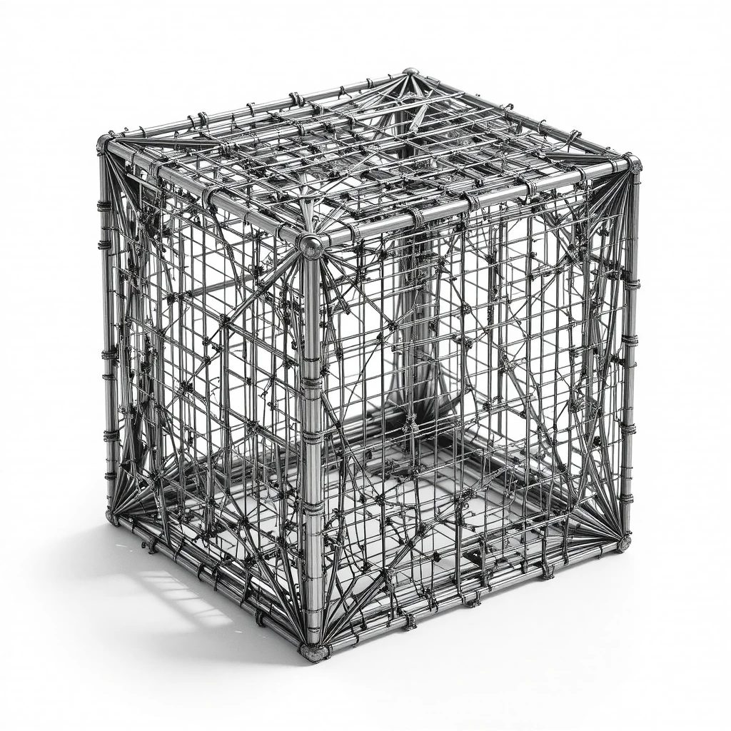 Solid stainless steel cube block on white background