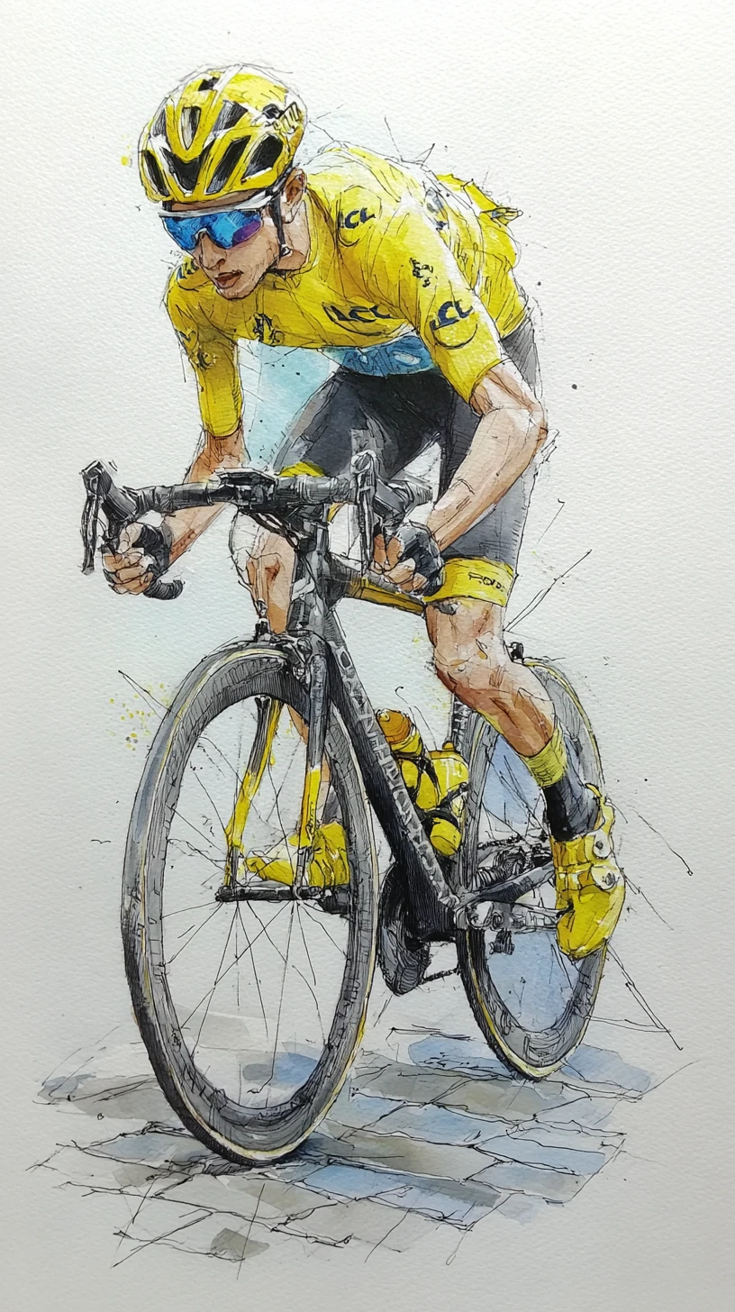 Professional cyclist on carbon road bike watercolor illustration