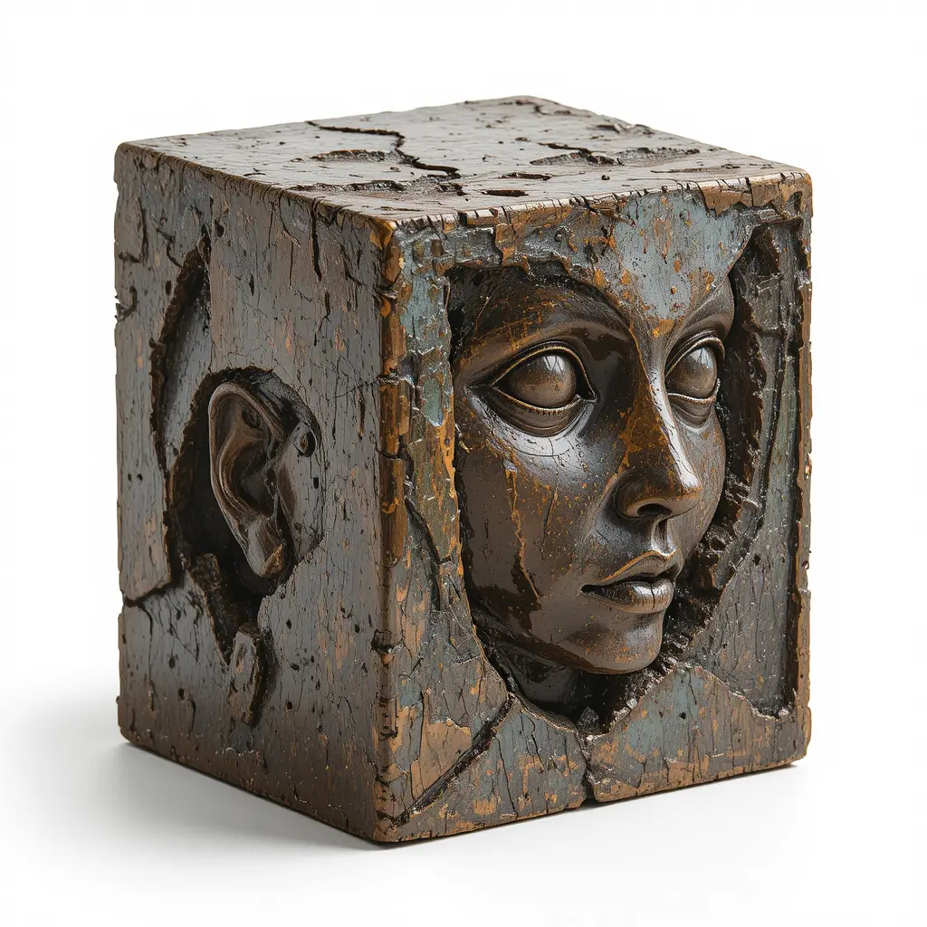 Bronze cube block for statuette on clean white background