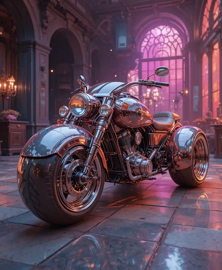 Futuristic bulbous trike with imaginative rounded body design