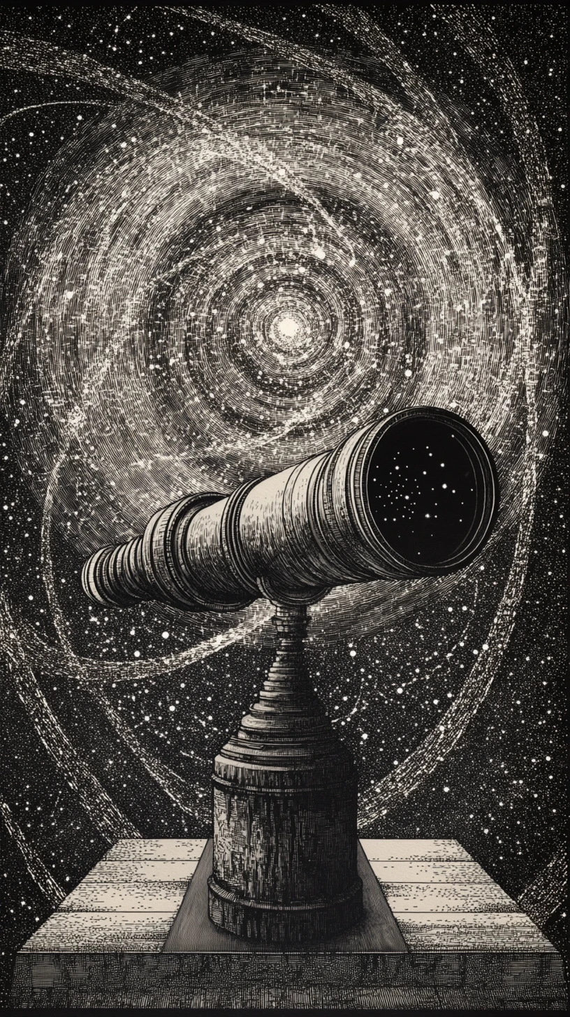 Colossal telescope gazing through an endless cosmic tunnel