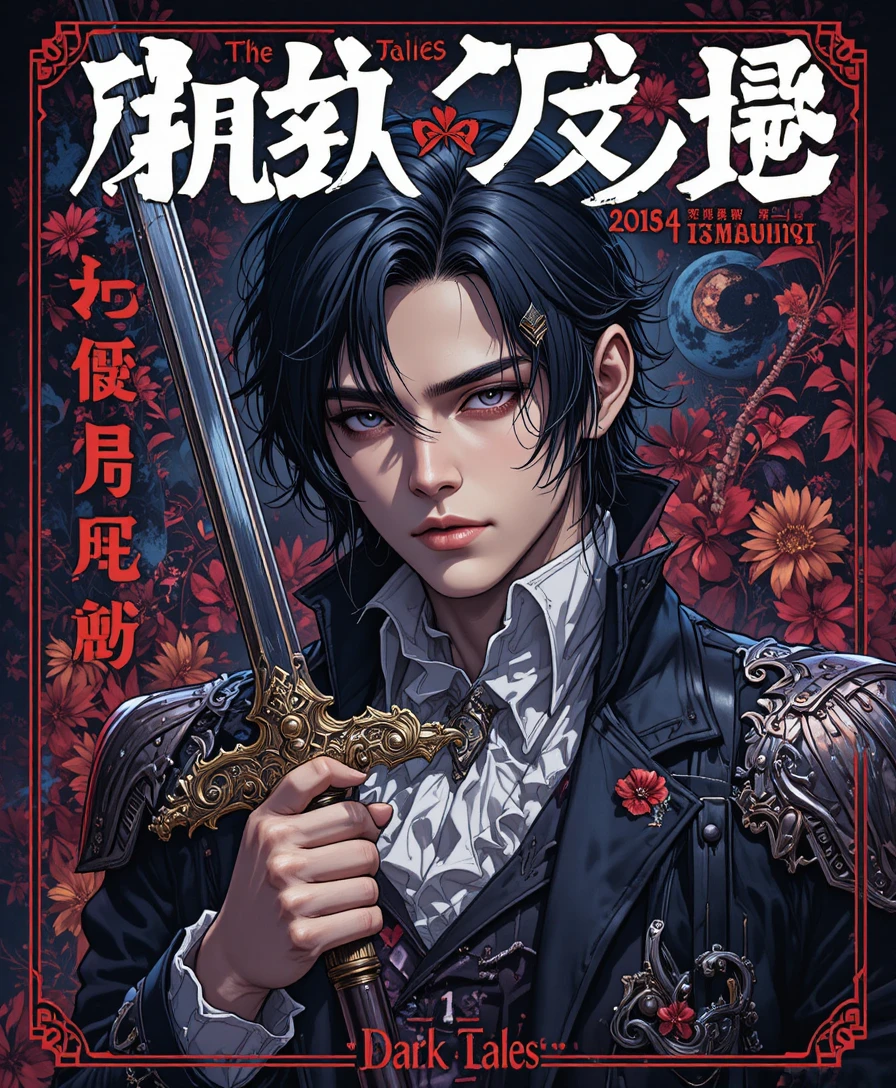 Intense vampire noble in dramatic Japanese light novel portrait