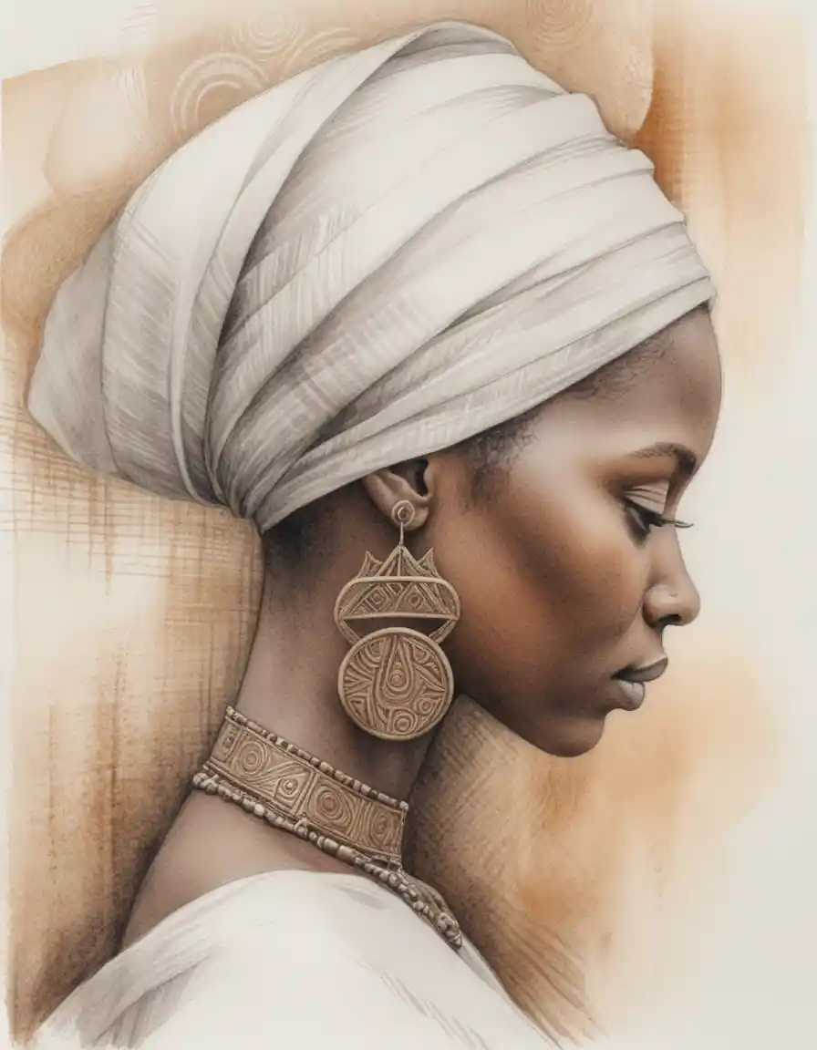 Serene profile drawing of an African woman with headwrap