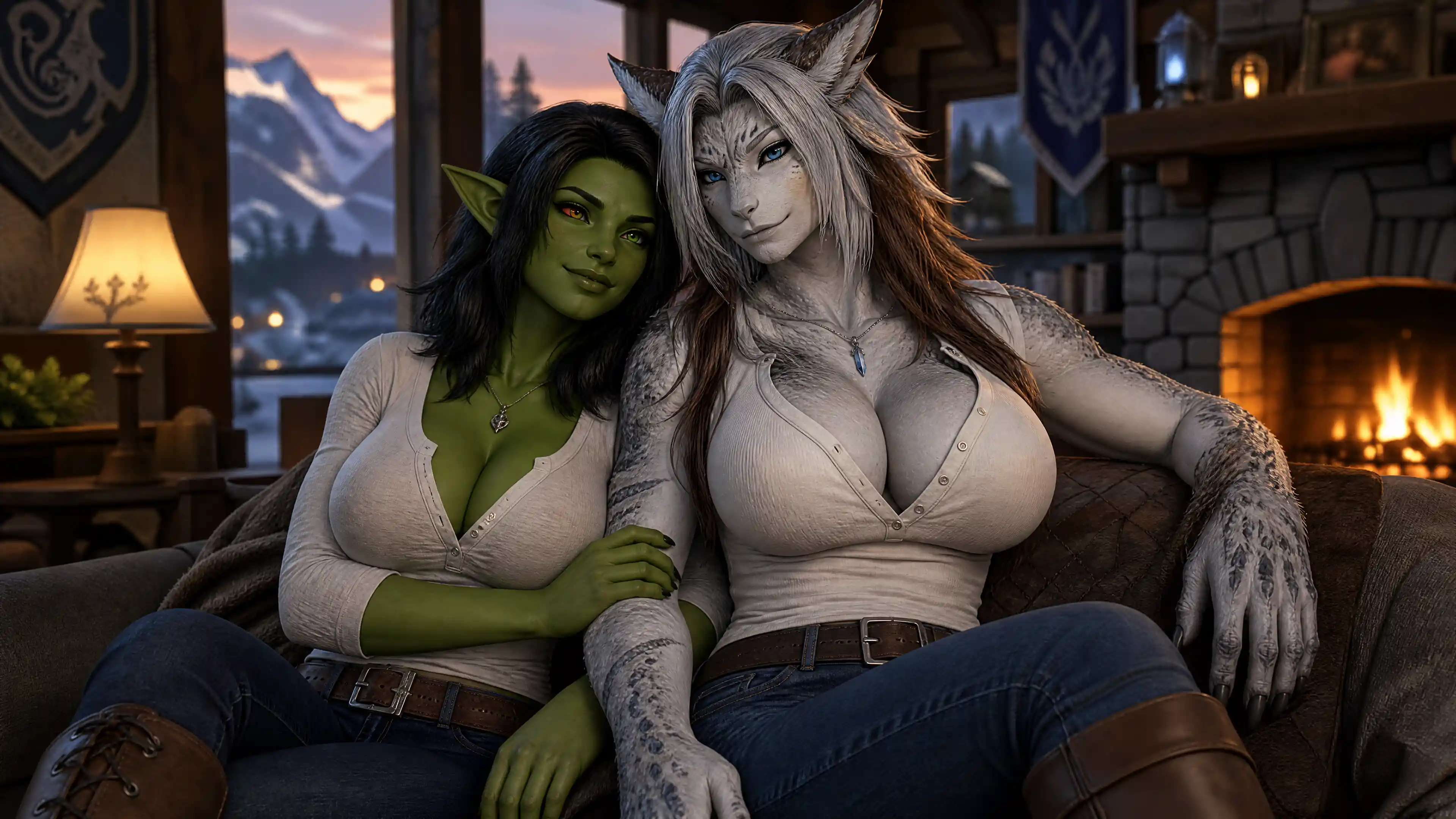 Beautiful green troll woman in casual modern clothing