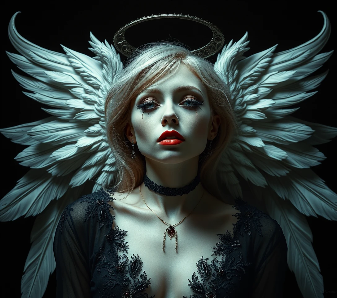 Fallen angel woman in a dark gothic surreal portrait