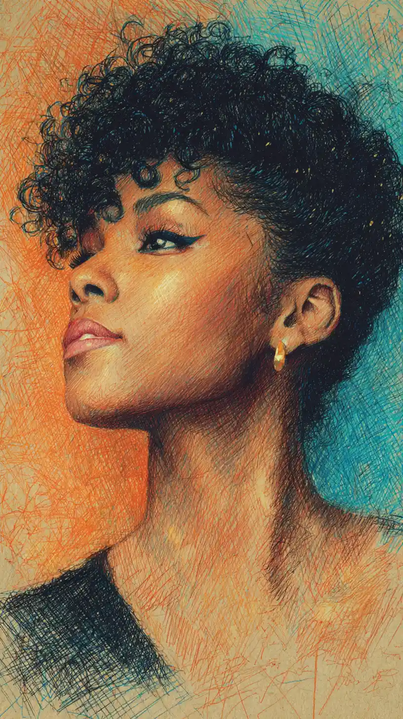 Colored pencil portrait of a young Black woman in profile