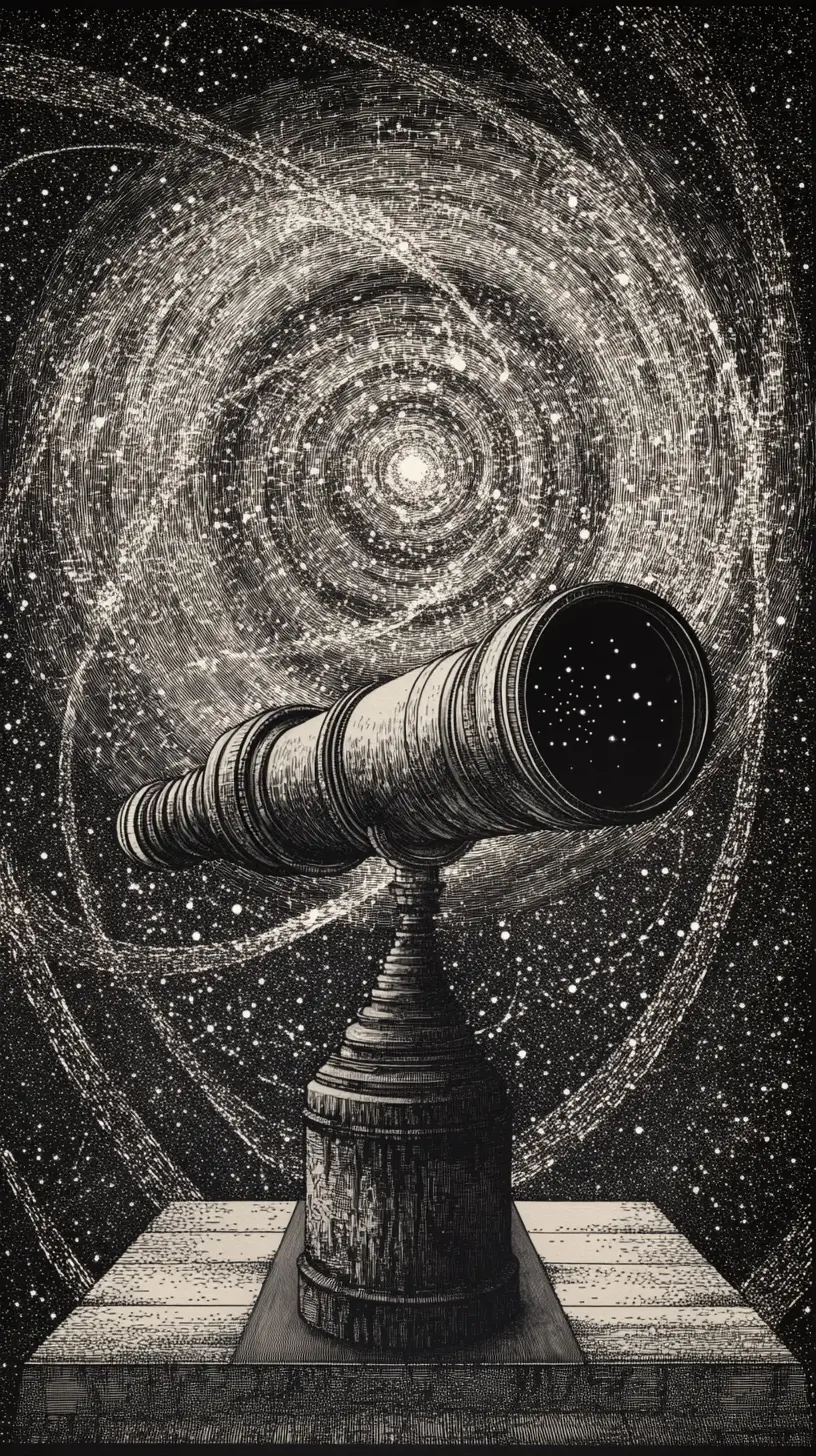 Colossal telescope gazing through an endless cosmic tunnel