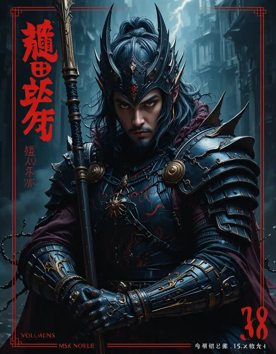 Dark fantasy dragon knight portrait on Japanese novel cover