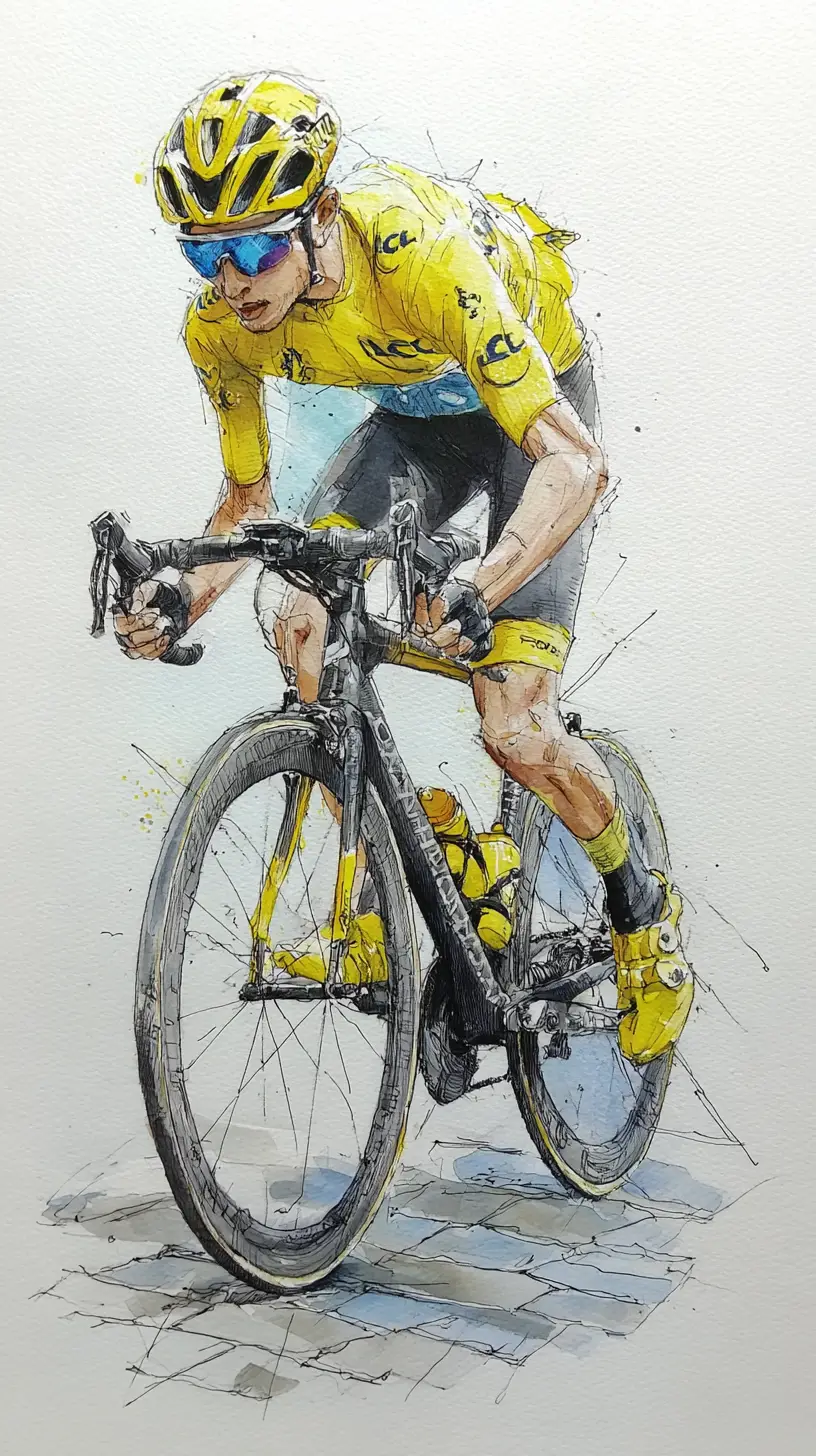 Ciclista profesional en bici de carretera de carbono – ilustración en acuarela
